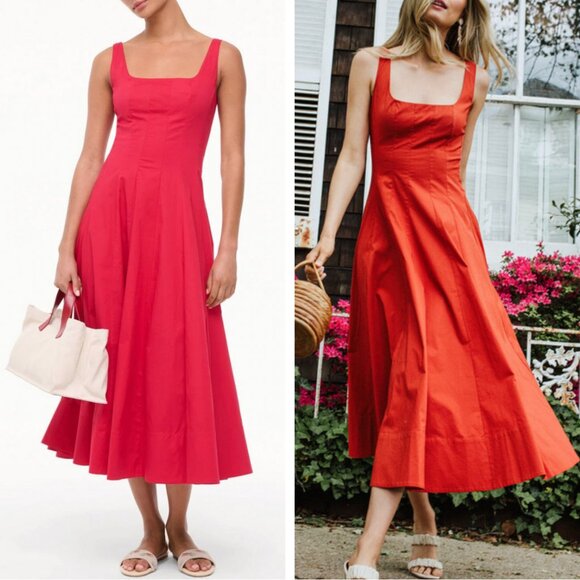 NEW BEST STAUD Wells Midi Dress Cherry Red Rouge Cotton Casual Sz6 Classic - Picture 1 of 9